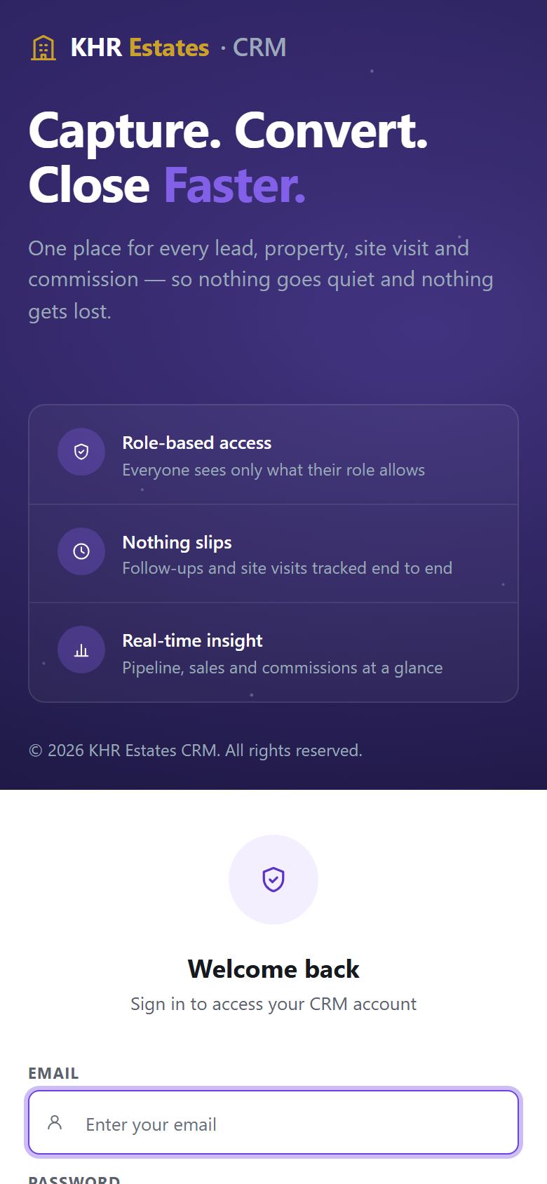 KHR Estates CRM mobile